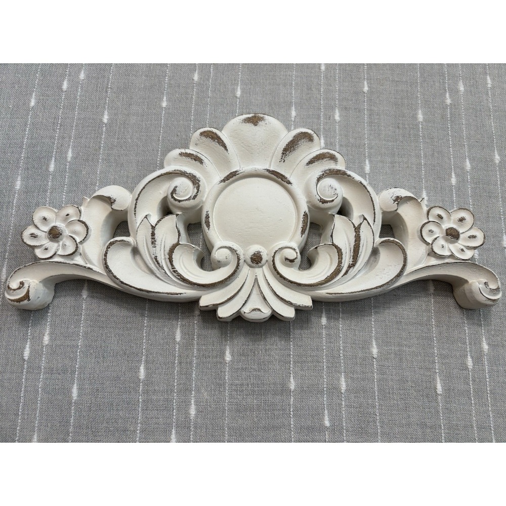 Weathered-look Shabby Chic Filigree White Wood Wall Decor Picture Topper EUC - Picture 10 of 11